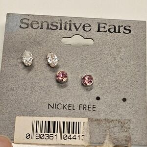 Sensitive Ears Nickel Free Stud Earrings Set Oval Crystal Rose Gold Tone